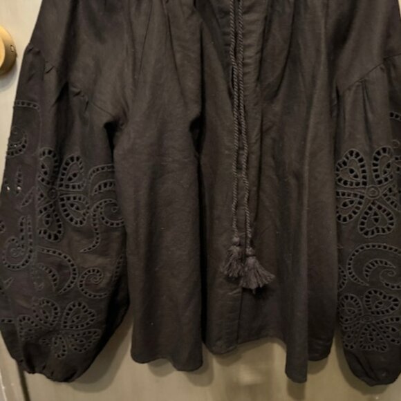 NWOT - Boho Embroidered Linen Bishop Sleeve Peasant Blouse - Picture 11 of 16